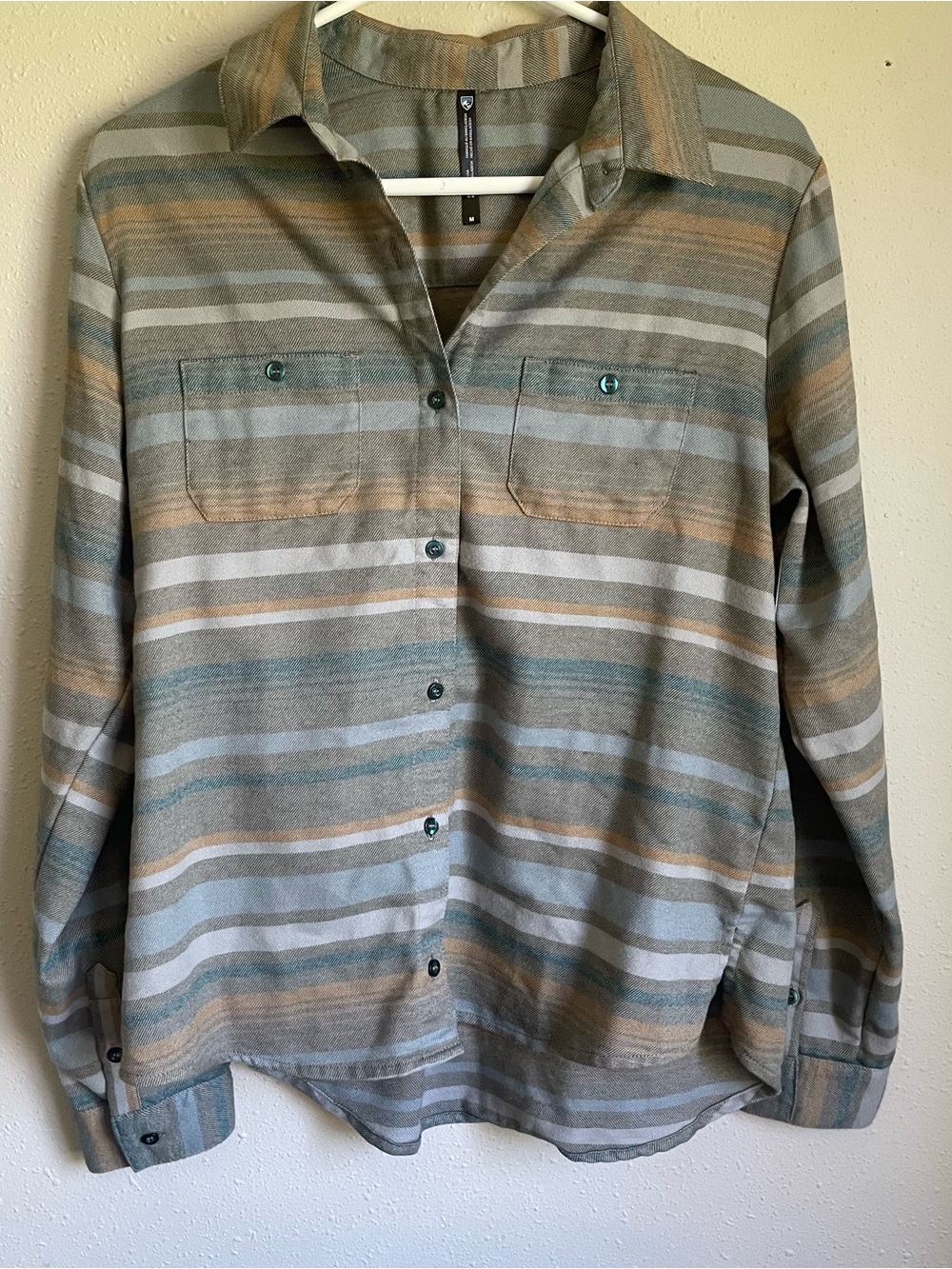 Kuhl Striped Button-Up Shirt in Sage, Tan & Gray Unisex